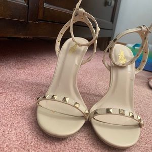 Tan and gold bedazzled heels